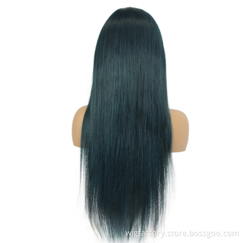 New hair product 13x4 lace long wigs green color, dark green straight human hair wig, green colorful human hair wig